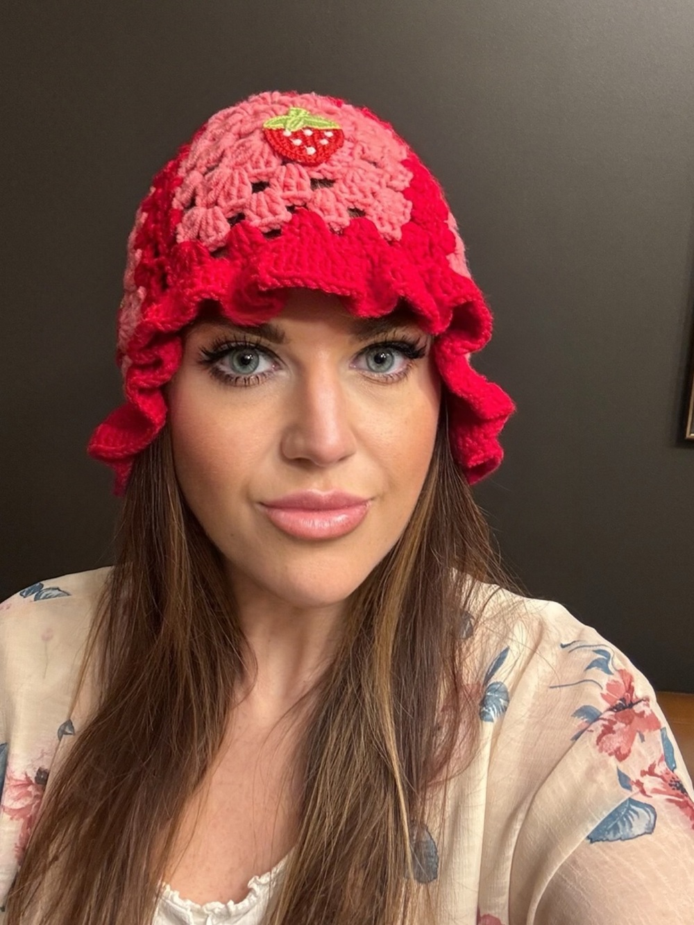 Cottagecore girly Crochet Bucket Hat Women Handmade Strawberry NWOT  *2 for 20*